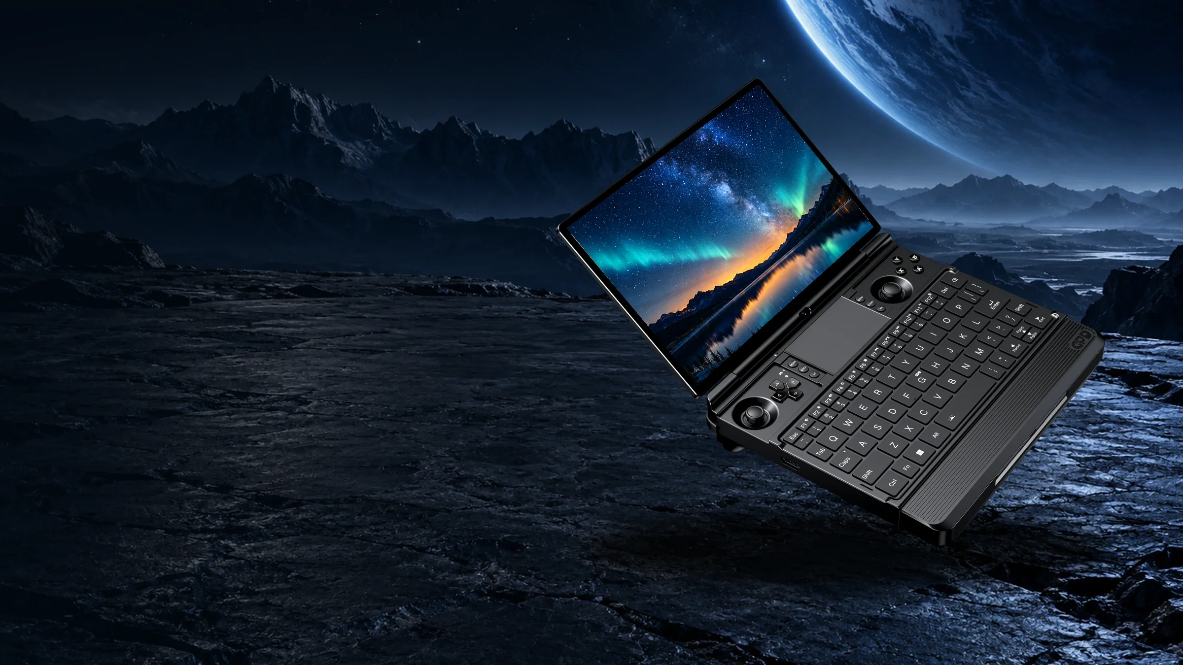 オーロラと星空を画面に合成したWIN Max 3のAMOLEDディスプレイ